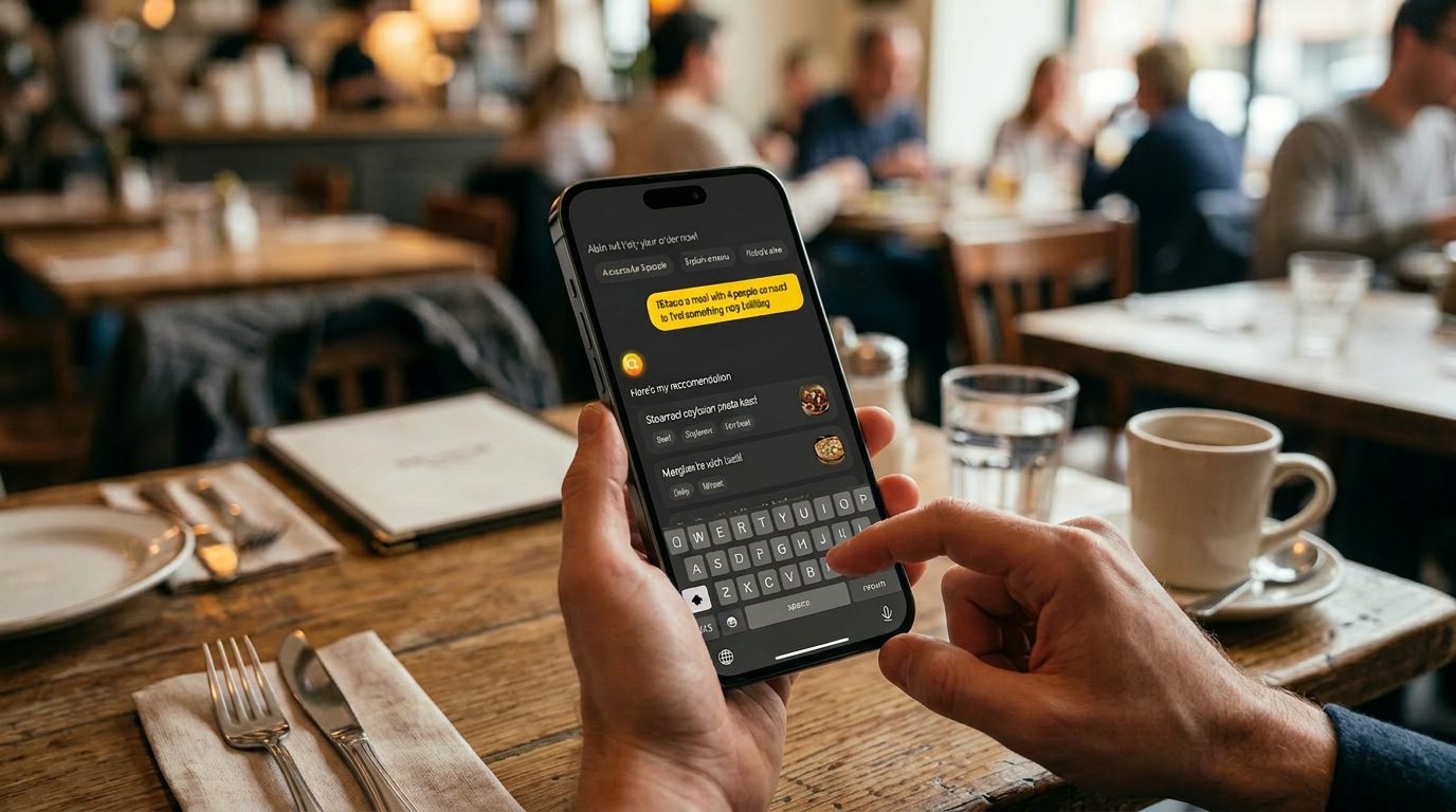 Customer using Alain app at restaurant